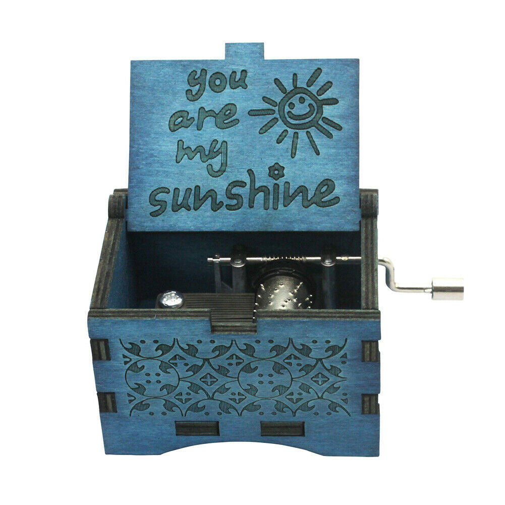 Free shipping Music Box You are My Sunshine blue,Wooden Classic Music Box Crafts w Hand Crank Thanksgiving gifts, Christmas gifts, New Year's gifts