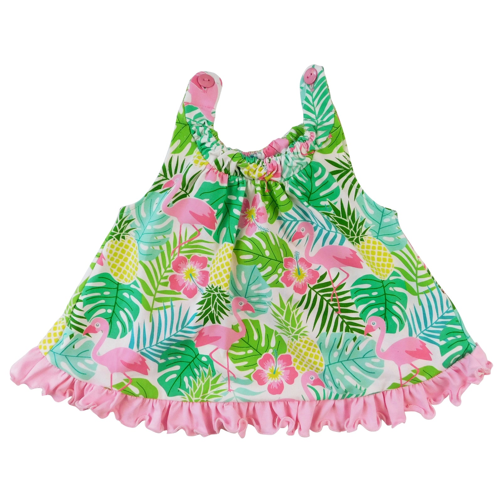 Open Back Swing Baby & Toddler Girls Tank Top with Bow Tropical Design by AnnLoren