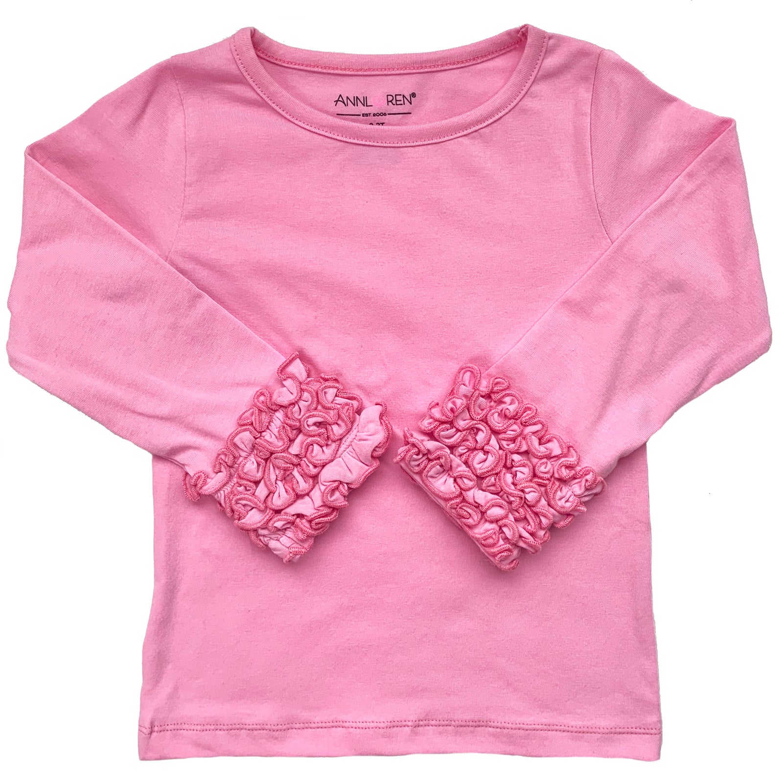 Pink Long Sleeve Ruffle Baby Big Girls Layering T-shirt by AnnLoren