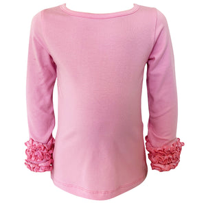 Pink Long Sleeve Ruffle Baby Big Girls Layering T-shirt by AnnLoren