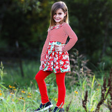 AnnLoren Little & Big Girls Boutique Red Christmas Floral Holiday Dress Legging Set