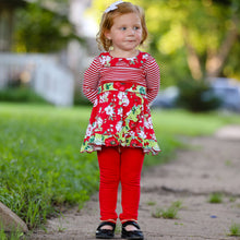 Red Christmas Floral Holiday Little & Big Girls Dress Legging Set by AnnLoren