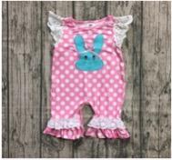 Easter Bunny Polka Dot Limited Lace Baby Girls Romper by AnnLoren
